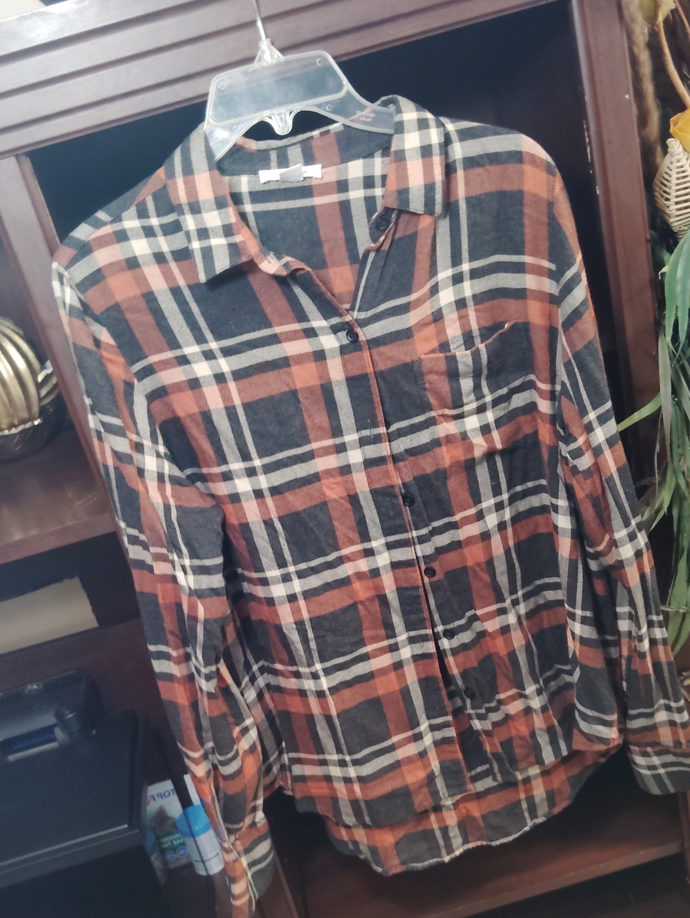 beachlunchlounge Rust and Black Plaid Button-Down Shirt